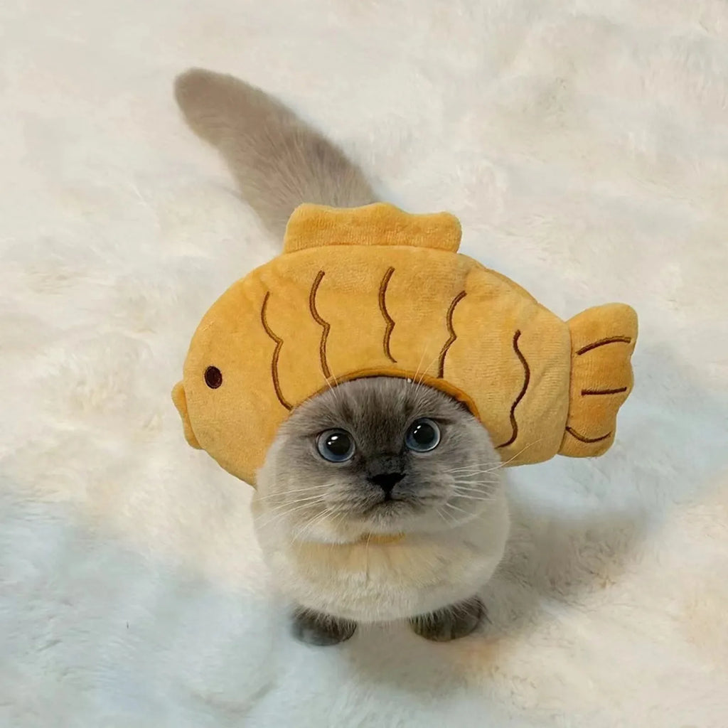 Lucky Fish Cat Hat - Adorable Cotton Head Cover for Cats