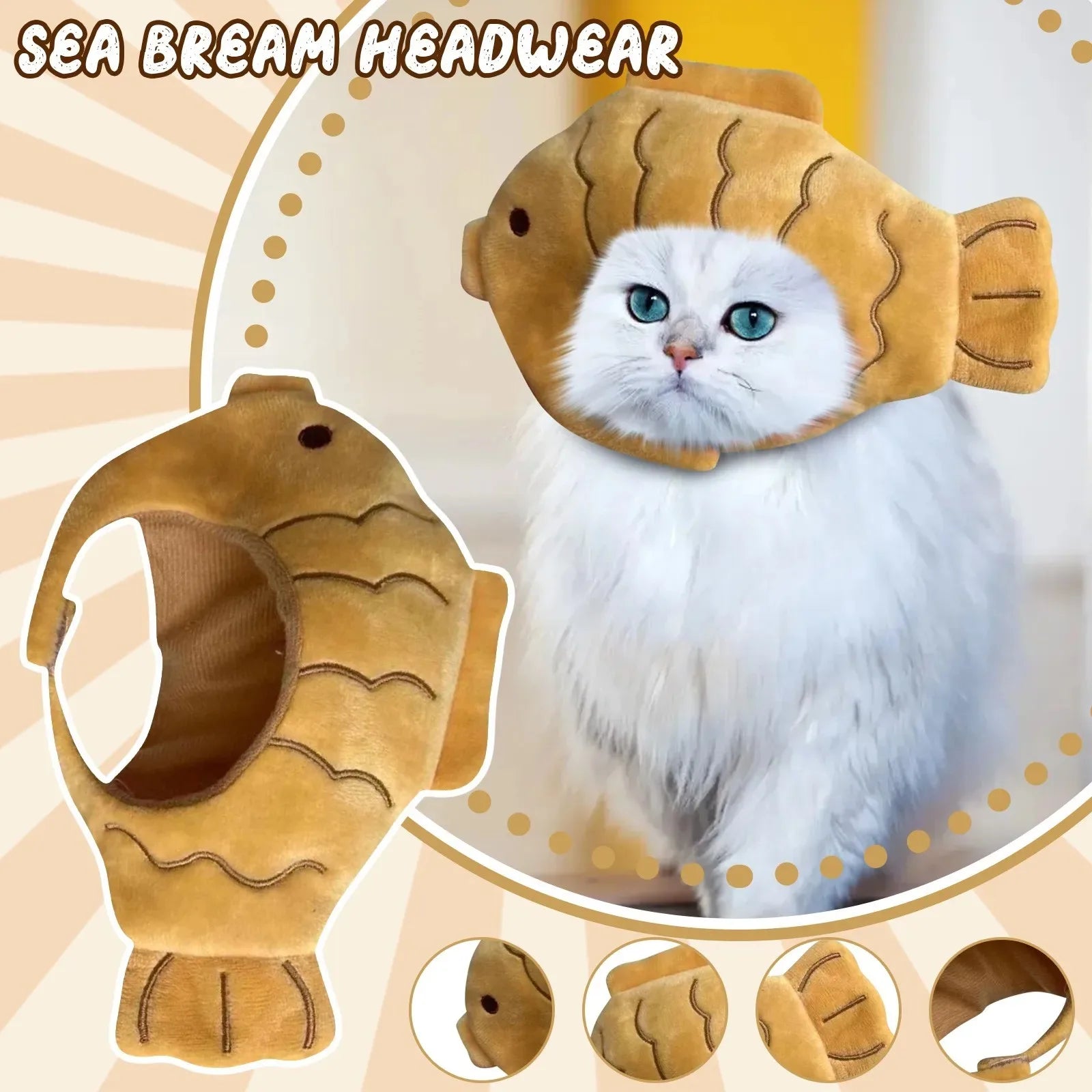 Lucky Fish Cat Hat - Adorable Cotton Head Cover for Cats